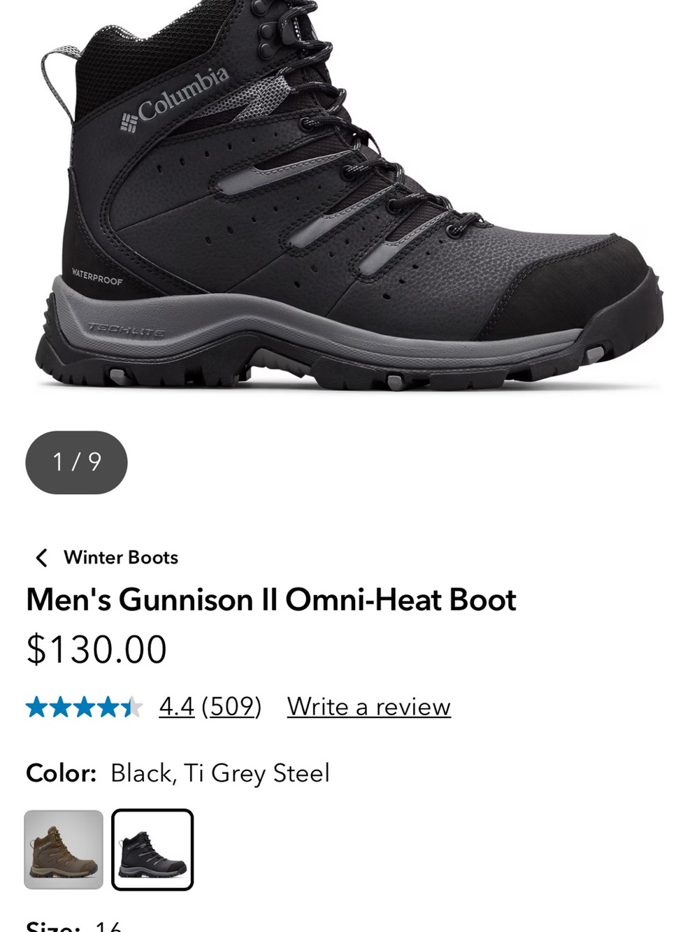Columbia Men's Gunnison II Omni-Heat Boot - Black and Grey